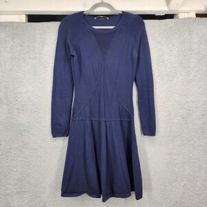 Trina Turk Navy Blue Mesh Inset Long Sleeve Sweater Dress Womens Small